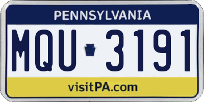 PA license plate MQU3191