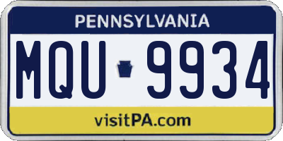 PA license plate MQU9934
