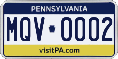 PA license plate MQV0002