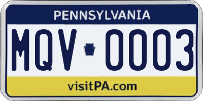 PA license plate MQV0003