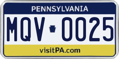 PA license plate MQV0025
