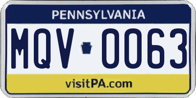 PA license plate MQV0063