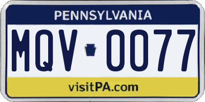 PA license plate MQV0077
