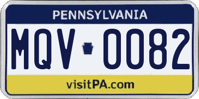PA license plate MQV0082