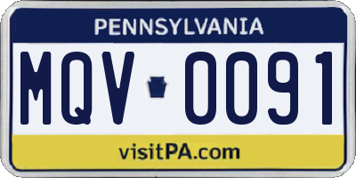 PA license plate MQV0091