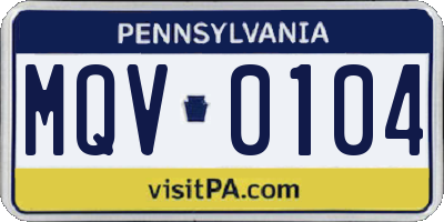 PA license plate MQV0104