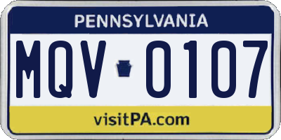 PA license plate MQV0107