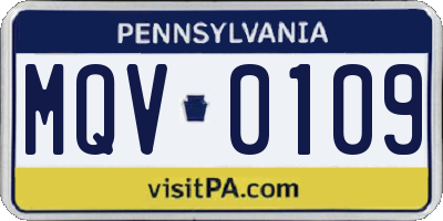 PA license plate MQV0109