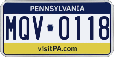 PA license plate MQV0118