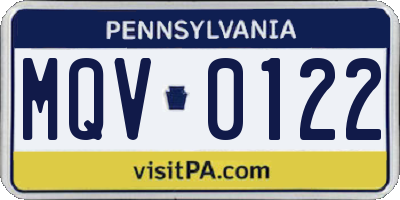 PA license plate MQV0122
