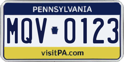 PA license plate MQV0123