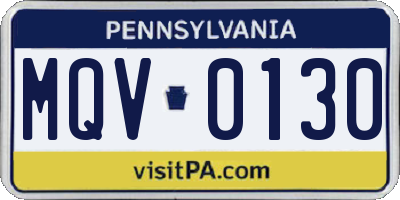 PA license plate MQV0130