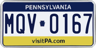 PA license plate MQV0167