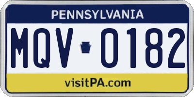 PA license plate MQV0182