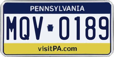 PA license plate MQV0189