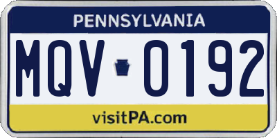 PA license plate MQV0192