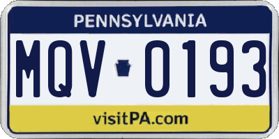 PA license plate MQV0193