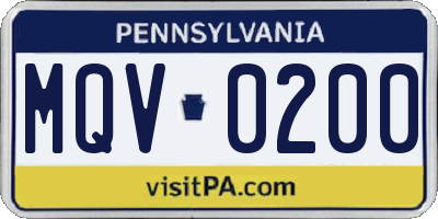 PA license plate MQV0200