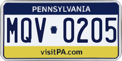 PA license plate MQV0205