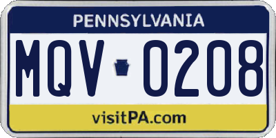 PA license plate MQV0208