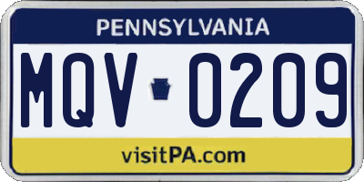 PA license plate MQV0209