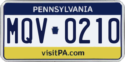 PA license plate MQV0210