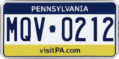 PA license plate MQV0212