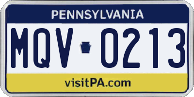 PA license plate MQV0213