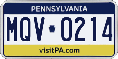 PA license plate MQV0214