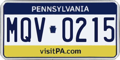 PA license plate MQV0215
