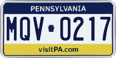 PA license plate MQV0217