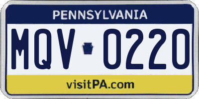 PA license plate MQV0220