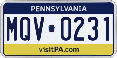 PA license plate MQV0231