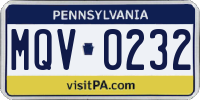 PA license plate MQV0232