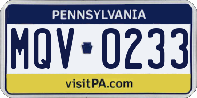 PA license plate MQV0233