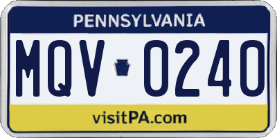 PA license plate MQV0240