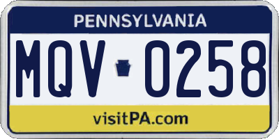 PA license plate MQV0258