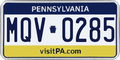 PA license plate MQV0285