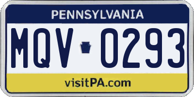 PA license plate MQV0293