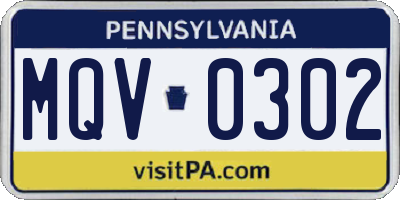 PA license plate MQV0302