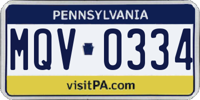 PA license plate MQV0334