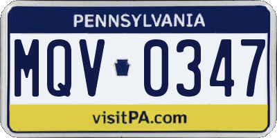 PA license plate MQV0347