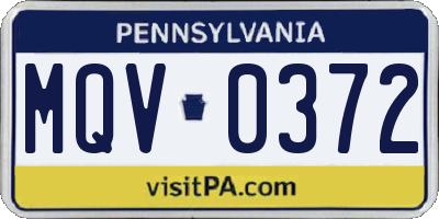 PA license plate MQV0372