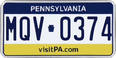PA license plate MQV0374