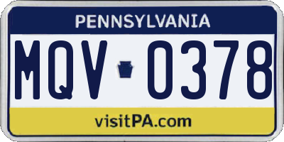 PA license plate MQV0378