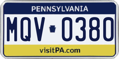 PA license plate MQV0380