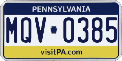 PA license plate MQV0385