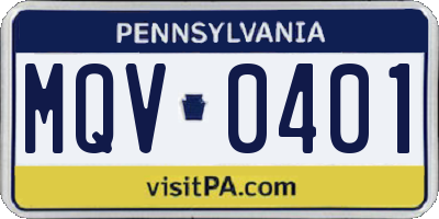 PA license plate MQV0401