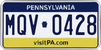 PA license plate MQV0428