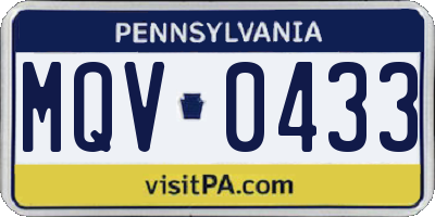 PA license plate MQV0433